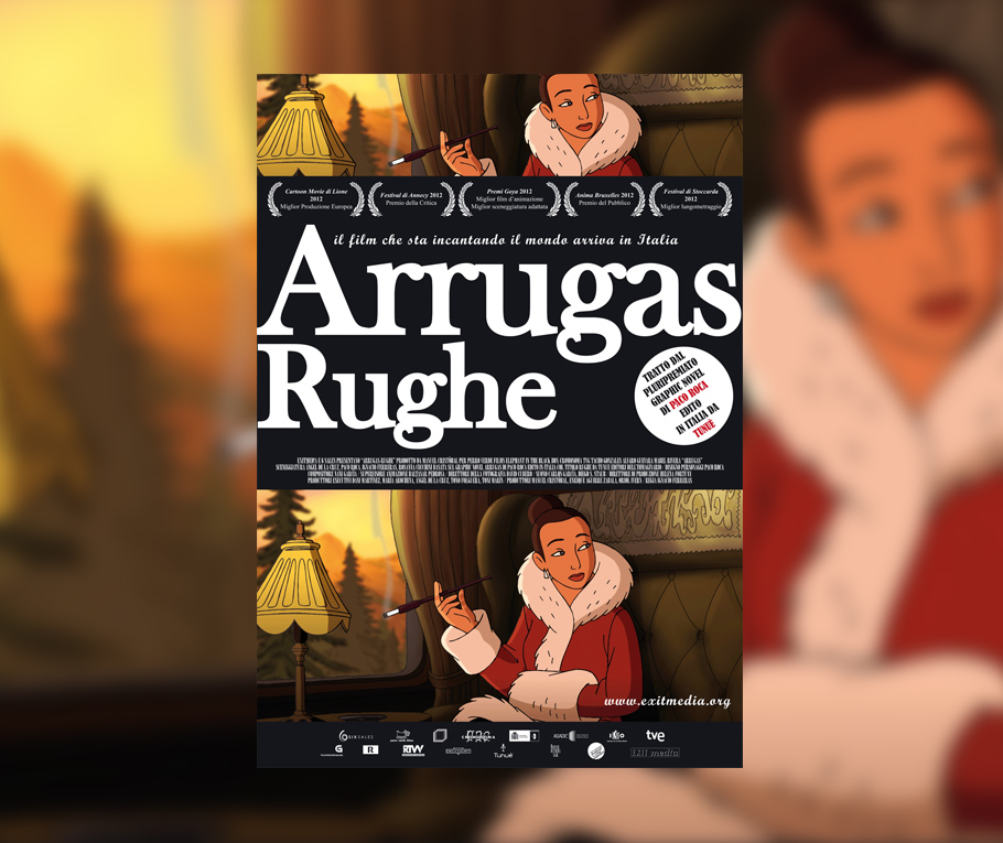 Plakat filmu, duży stylizowany tytuł, w tle jedna z postaci animacji.